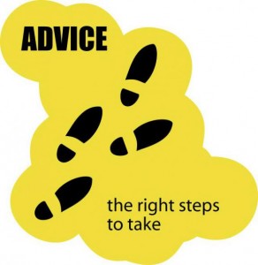 footsteps with advice written in yellow